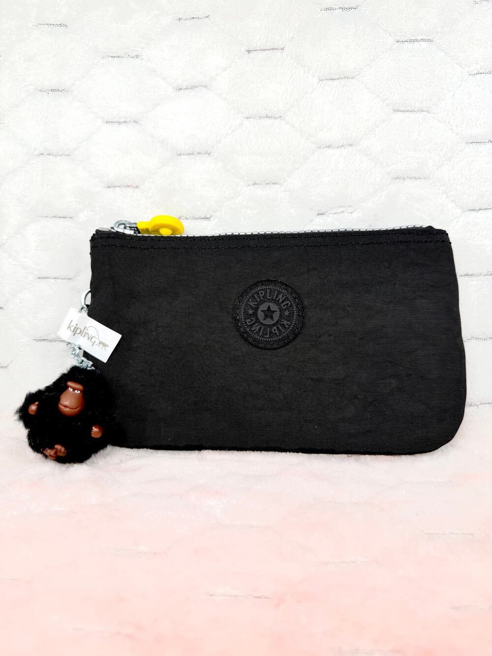 Kipling Creativity Small Pouch 7" x 4" Black Noir with Gorilla Keychain NEW